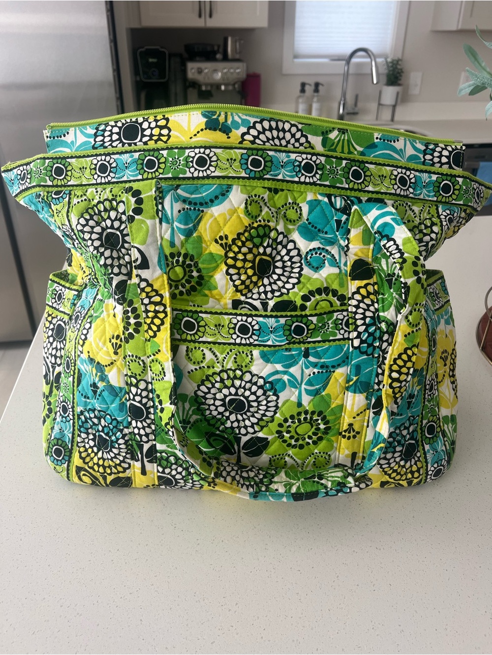 Vera Bradley Green Teal Floral Quilted Tote